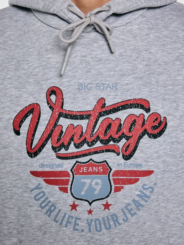 Bluza męska z kapturem z nadrukiem szara Luka 901