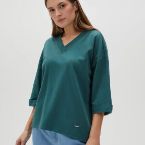 2bf6f828751001a24394096f368ac55ba1dc6d36 Bluza oversize z dekoltem w serek zielona