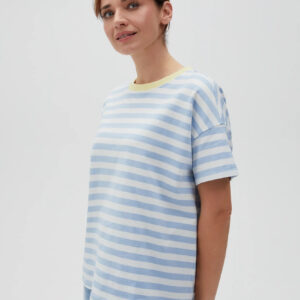 Bawełniana bluza w paski z krótkimi rękawami błękitna