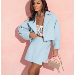 Krótka marynarka z bufiastym rękawem MARII - błękitna