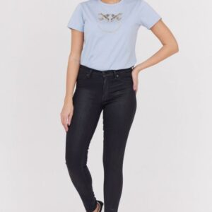 7 FOR ALL MANKIND Woskowane czarne jeansy damskie HW SKINNY COATED SLIM ILLUSION