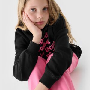 4F Bluza dresowa nierozpinana bez kaptura dziewczęca - czarna 122 (6-7 lat)