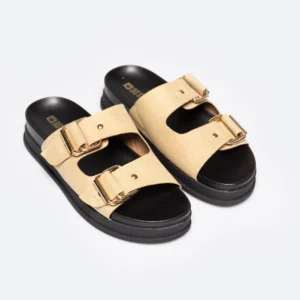 Klapki damskie na podwyższonej podeszwie beżowe RR274A601 801