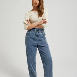 Bawełniane jeansy paperbag niebieskie