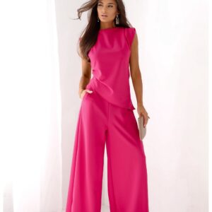 Komplet asymetryczna bluzka i spodnie ARMINA - fuksjowy