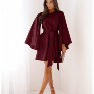 Trapezowa sukienka z szerokimi rękawami ENJA - bordowa