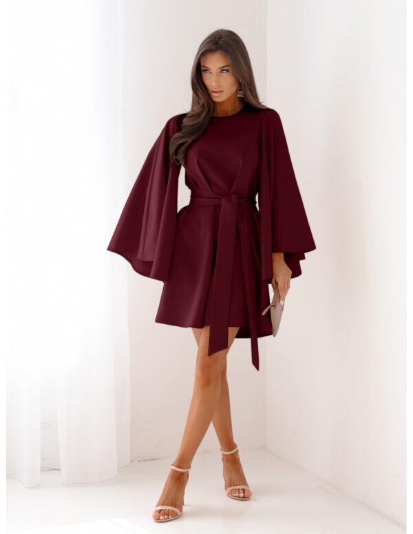 Trapezowa sukienka z szerokimi rękawami ENJA - bordowa
