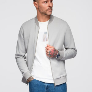 Męska bluza bomberka z dzianiny pique – szara V4