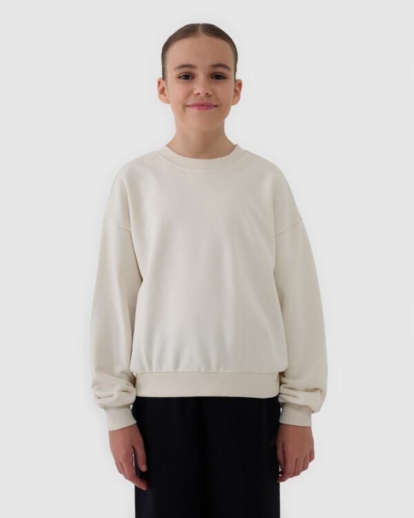 4F Bluza dresowa nierozpinana bez kaptura dziewczęca - beżowa 134 (8-9 lat)