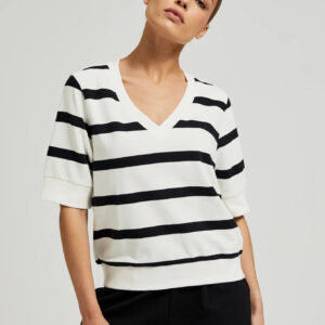 390a06fdcaad751f1fe7e23701dc44a2b12e09d5 Bluza w paski z krótkimi rękawami czarno-biała