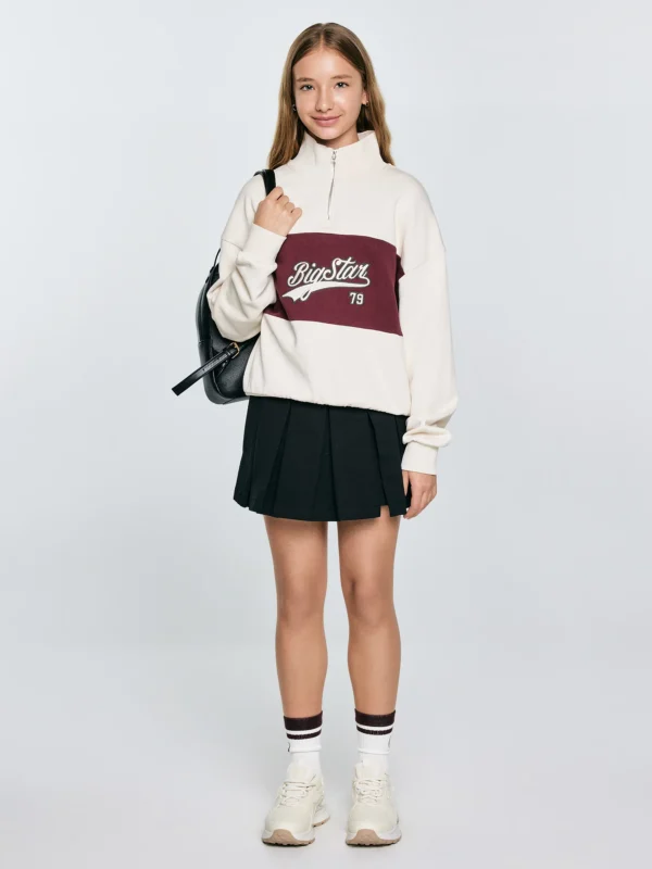 Bluza dziewczęca z krótkim zamkiem kremowa Rossalia 103