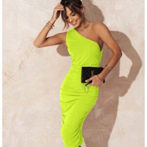 Dopasowana sukienka na jedno ramię DAYA - limonkowa