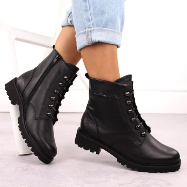 Skórzane trzewiki damskie ocieplane botki czarne Rieker Remonte D8670-01