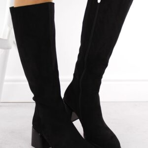 Kozaki damskie zamszowe na klocku czarne Filippo DKZ6603