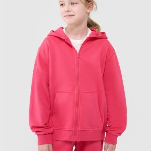4F Bluza dresowa rozpinana z kapturem dziewczęca - różowa 158 (12-13 lat)
