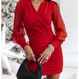 406ecce2acff07ac1f084e3f8385665aed4d508f Sukienka mini z tiulowym rękawem COLINA - czerwona