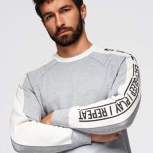 Męska bluza z kontrastowymi lampasami i raglanowym rękawem – szary melanż V2