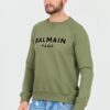 BALMAIN Zielona męska bluza Flock&foil Sweatshirt