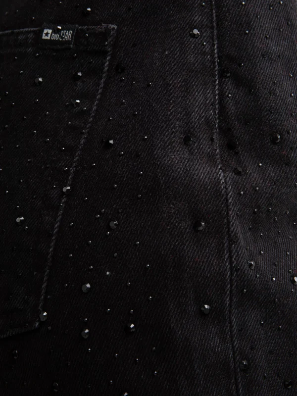 Jeansy damskie z prostą nogawką z cyrkoniami czarne Jade 925