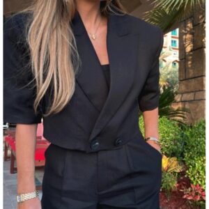 Bawełniana krótka marynarka oversize HIRA - czarna