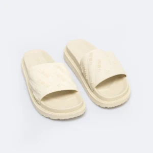 Klapki damskie na podwyższonej podeszwie beżowe RR274A542 801