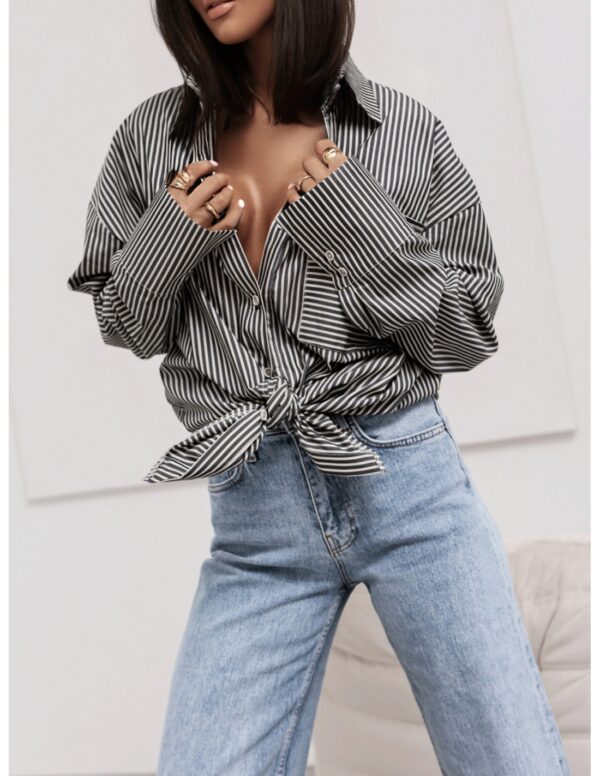 Bawełniana koszula w paski ARELY - czarno -biała