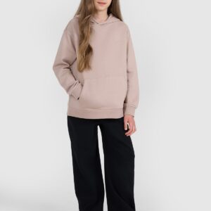 4F Bluza dresowa nierozpinana z kapturem dziewczęca - beżowa 146 (10-11 lat)