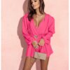 Kombinezon z przekładanym dekoltem SILJE - fuksjowy