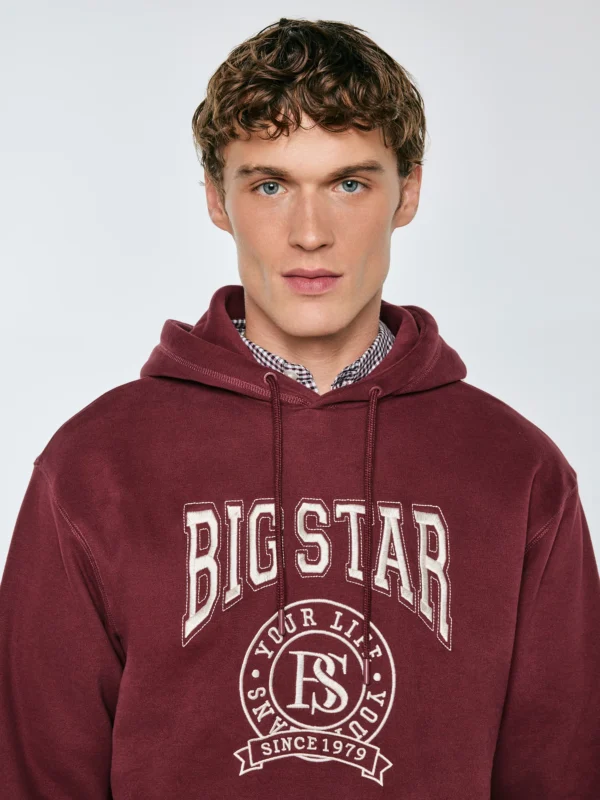 Bluza męska z kapturem z haftem bordowa Adam 604