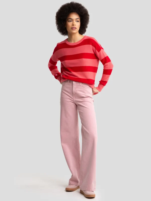 Jeansy damskie z szeroką nogawką różowe Atrea 601