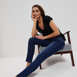 Jeansy push up ze średnim stanem granatowe