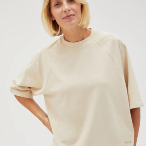 4edf5d9176c8a3f367a835aac46393ef1958aa7e Gładka bluza oversize z krótkimi rękawami beżowa