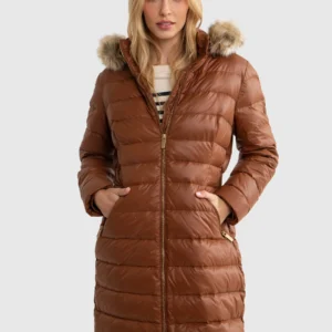 Płaszcz damski puchowy pikowany brązowy Rosabel 804
