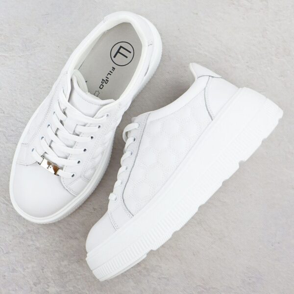 Skórzane półbuty damskie pikowane sneakersy na platformie białe Filippo DP7285