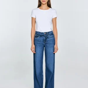 Jeansy damskie z szeroką nogawką granatowe Atrea 514