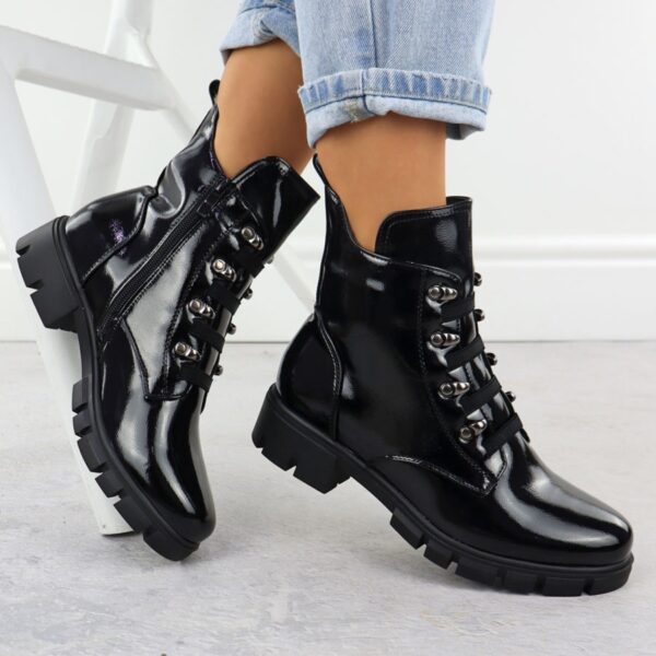 Botki damskie workery ocieplane lakierowane czarne M.Daszyński MR23123