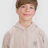 4F Bluza dresowa rozpinana z kapturem chłopięca - beżowa 122 (6-7 lat)