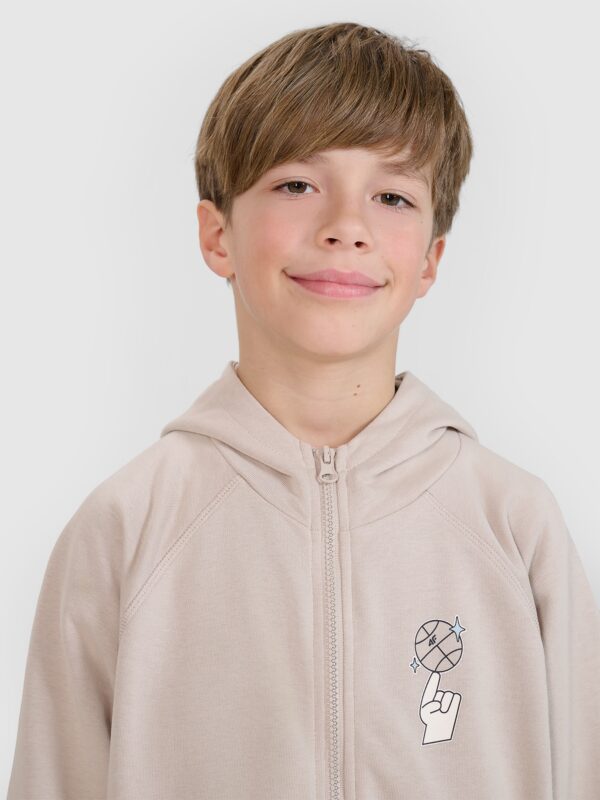 4F Bluza dresowa rozpinana z kapturem chłopięca - beżowa 122 (6-7 lat)