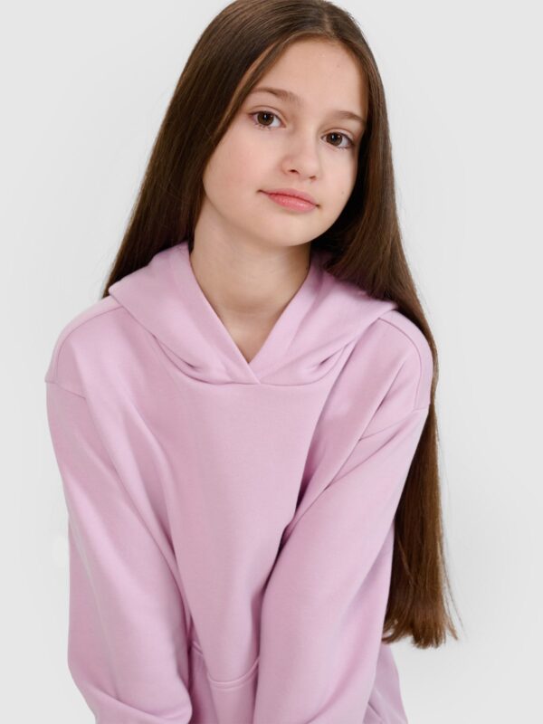 4F Bluza dresowa nierozpinana z kapturem dziewczęca - różowa 152 (11-12 lat)