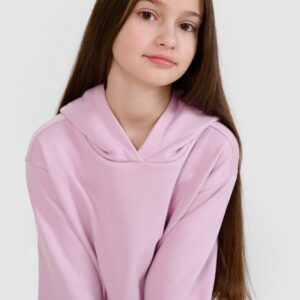 4F Bluza dresowa nierozpinana z kapturem dziewczęca - różowa 152 (11-12 lat)