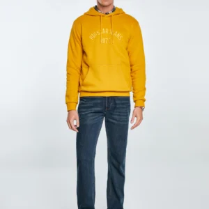 Bluza męska z haftem z kapturem żółta Aslan 203