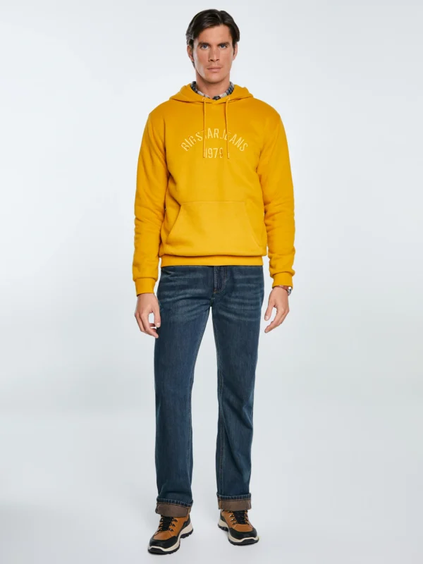 Bluza męska z haftem z kapturem żółta Aslan 203