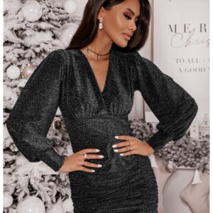 Brokatowa sukienka z marszczeniem SHILLA - srebrna