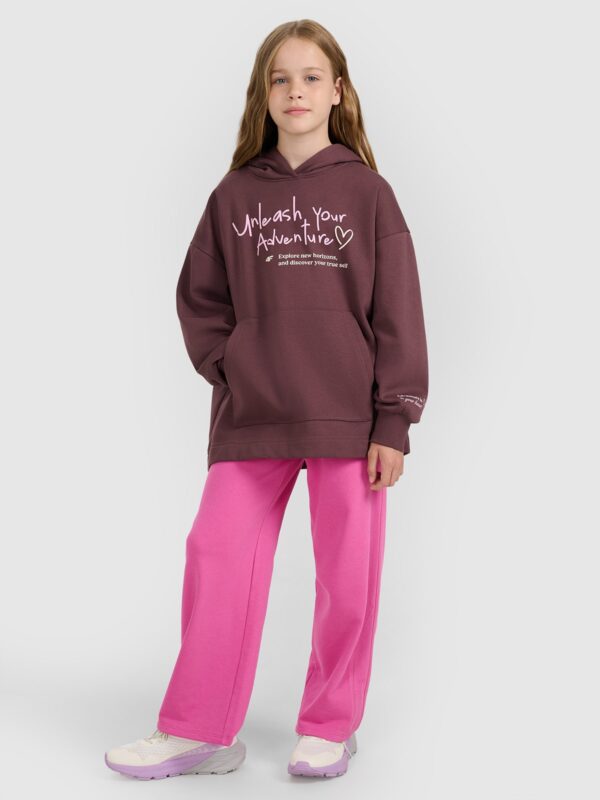 4F Bluza dresowa oversize nierozpinana z kapturem dziewczęca - brązowa 158 (12-13 lat)