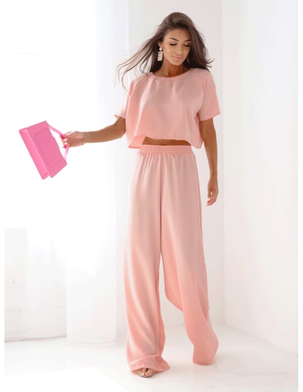 Komplet bluzka z szerokimi spodniami RAVEN - pudrowy róż