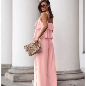 Komplet top z szerokimi spodniami AMARE - pudrowy róż