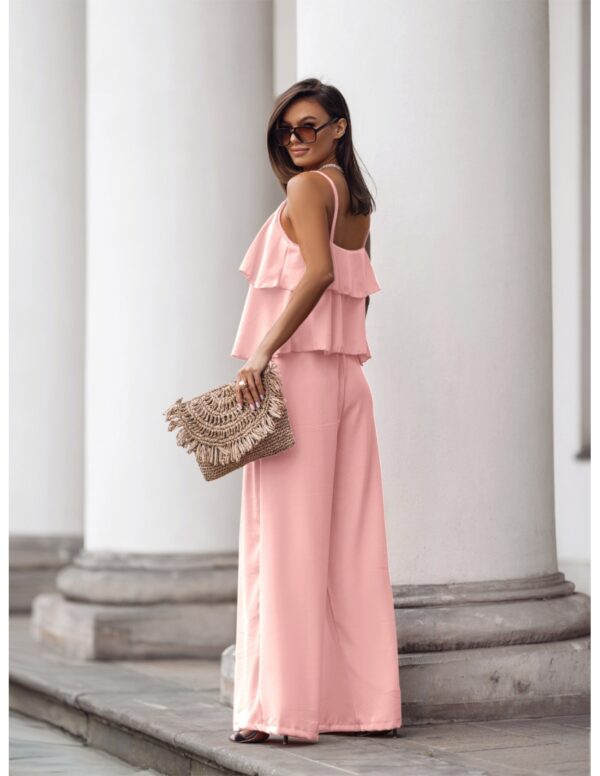 Komplet top z szerokimi spodniami AMARE - pudrowy róż