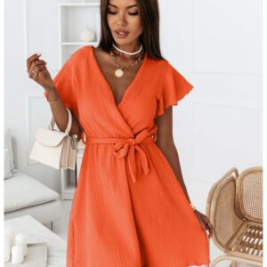 5822b4b01f12da171870aff44f2b735e0196c291 Sukienka muślinowa z kopertowym dekoltem LAFI - orange