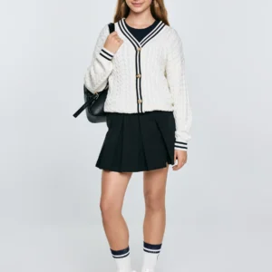 Kardigan dziewczęcy z kontrastowym wykoŅczeniem kremowy Misia 102