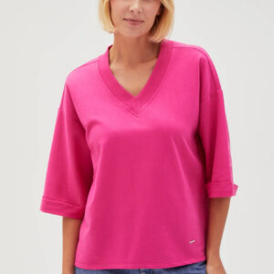 5aa08d3aac8fdb85515917f104455a03b46668f1 Bluza oversize z dekoltem w serek fuksjowa